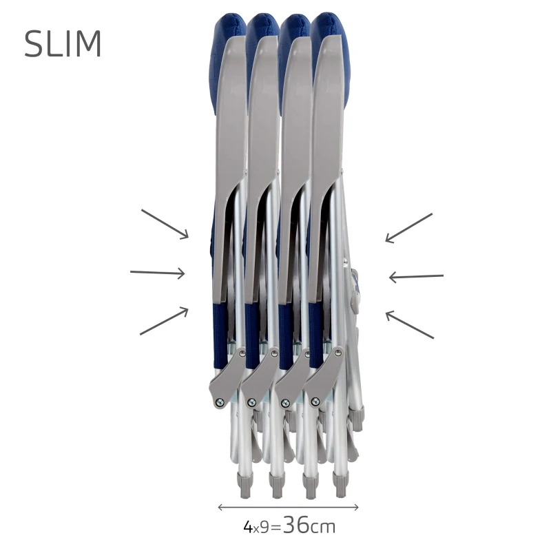 Silla de Playa Plegado Slim con Mesa Extraíble y Cojín, 47x57x89 Cm, Azul Marino