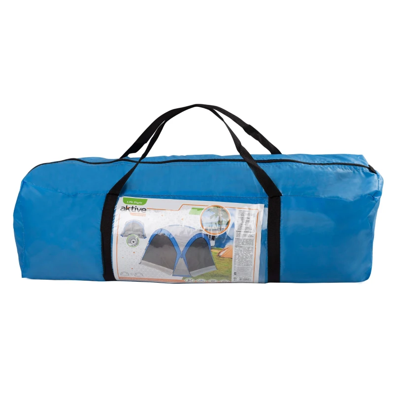 Carpa Camping Plegable con Mosquitera y 4 Puertas, 350x350x260 Cm, Azul y Gris