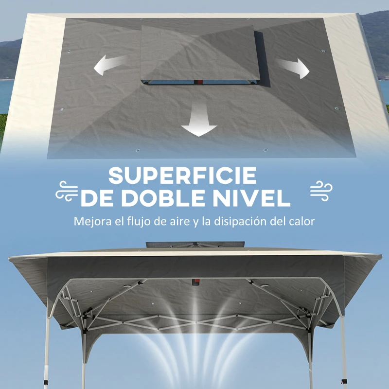 Outsunny Carpa Plegable 3,5x3,5 m Pop-up con Altura Ajustable 3 Niveles Doble Techo Cierre Central y Bolsa UPF50+ Gris