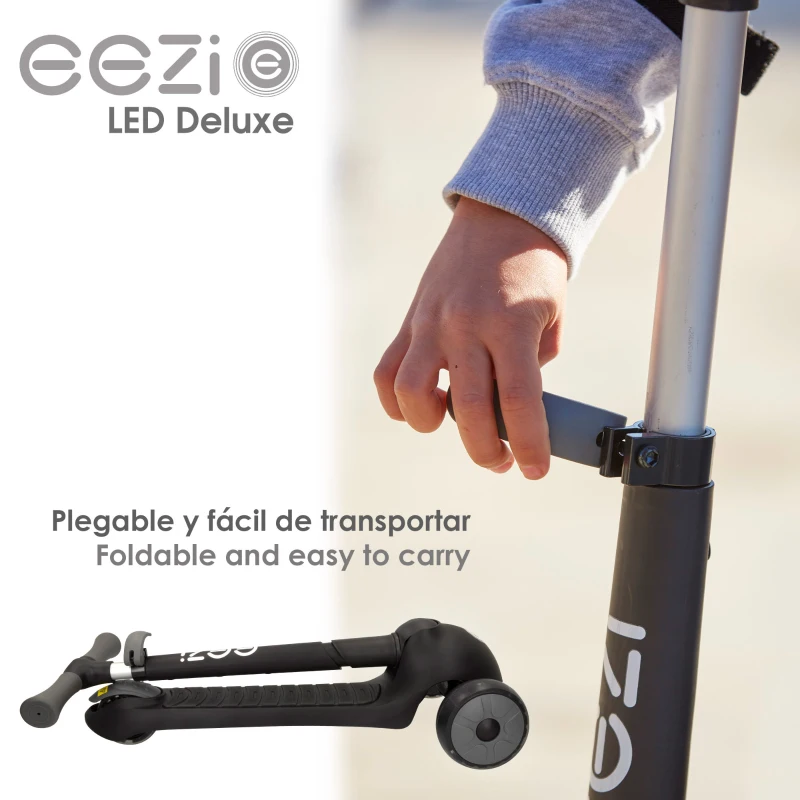 Patinete 3 Ruedas Infantil Plegable con Ruedas Luminosas, 30x61,5x64-78 Cm, Negro