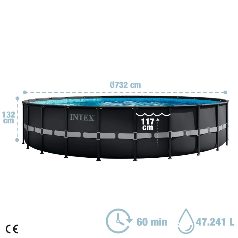 Piscina Desmontable Intex Ultra XTR Frame con Depuradora de Arena, 732x132 Cm, Gris Oscuro