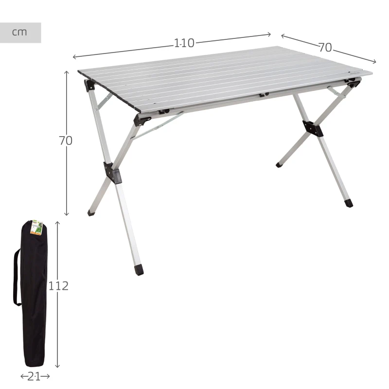 Mesa Plegable de Aluminio Ligera 110x70x70 Cm, Gris
