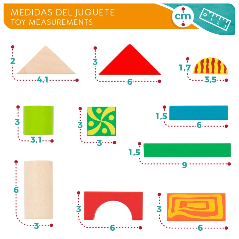 Bloques de Construcción de Madera 50 Piezas, 20x20x16,5 Cm, Multicolor