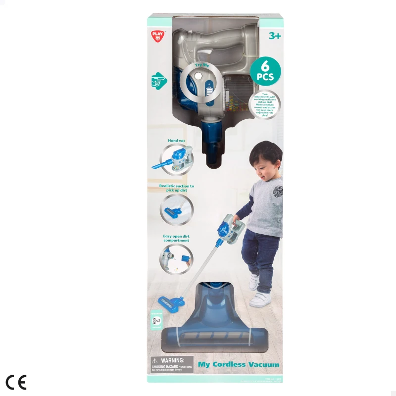 Aspiradora Infantil 2 en 1 Inalámbrica con Sonidos Realistas, 22x8,5x62 Cm, Gris y Azul