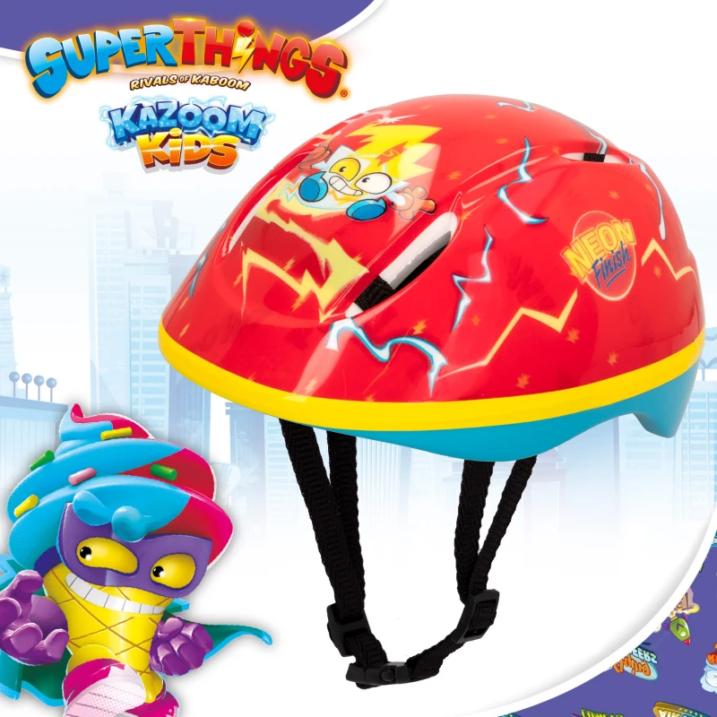 Casco Infantil SuperThings con Funda de Peluche 3D Neon Blast, 20x26x13 Cm, Rojo, Amarillo y Azul