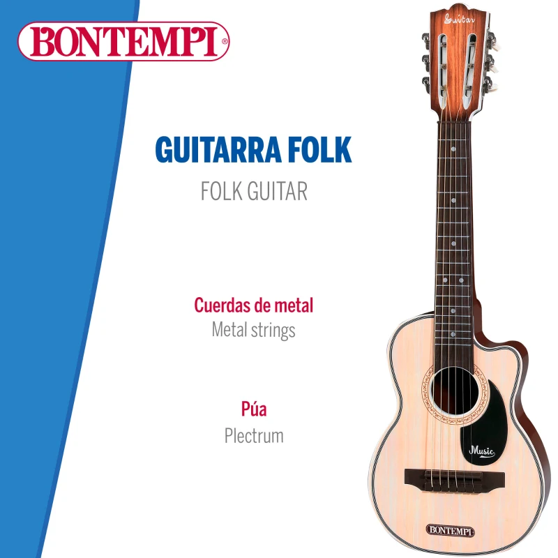 Guitarra Infantil Folk Bontempi 6 Cuerdas Afinables, 68 Cm, Madera