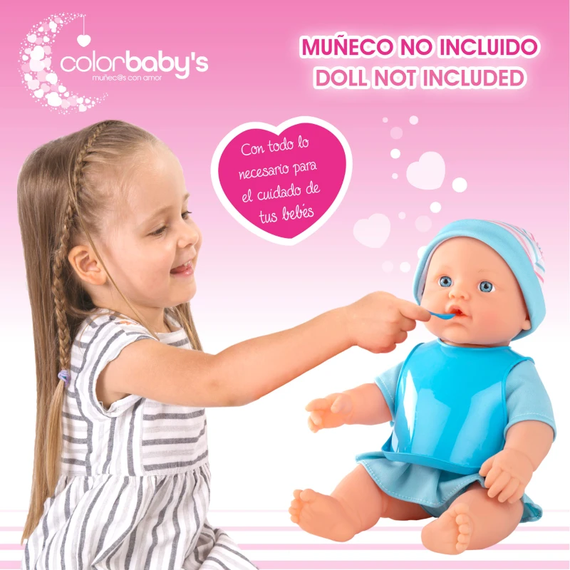 Set Accesorios Bebé para Muñecos 20 Piezas con Bañera, 36x10x36 Cm, Rosa y Azul