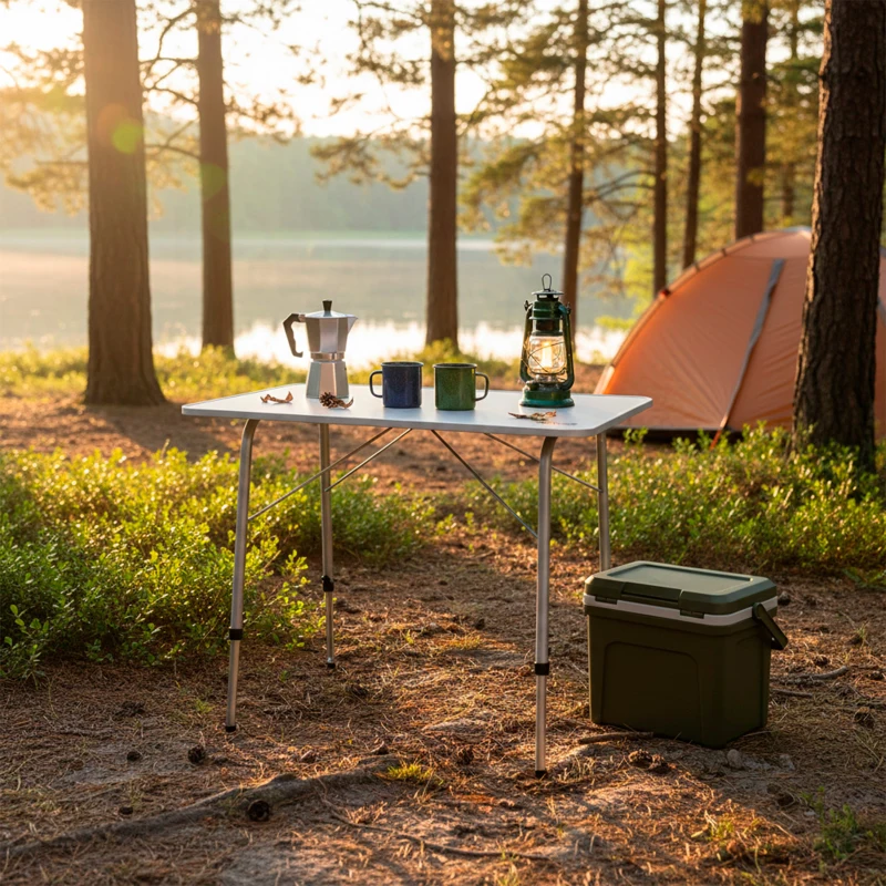 Mesa Plegable Camping Altura Regulable, 80x60x50/69 Cm, Malva