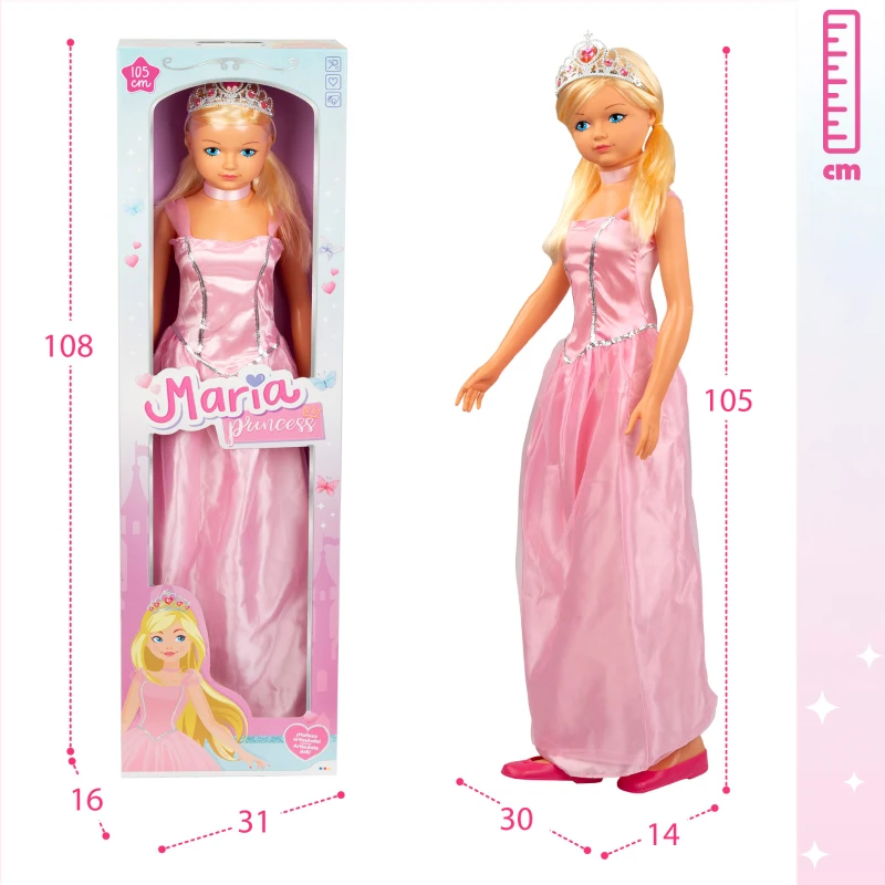 Muñeca Princesa María Articulada, 105x32x17,5 Cm, Rosa