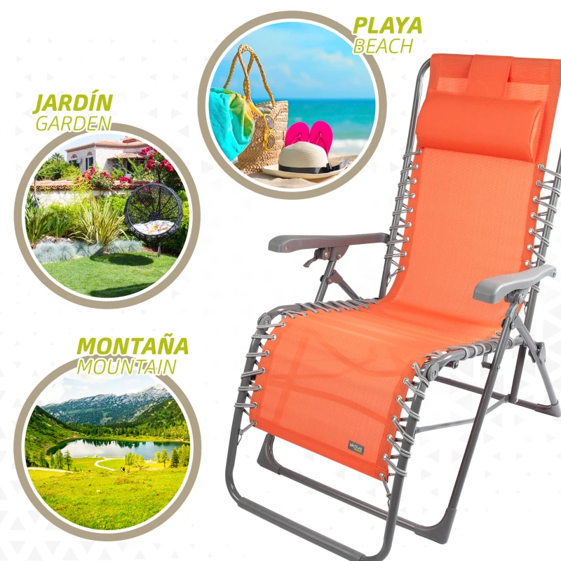 Silla Tumbona Gravedad Cero Plegable con Cojín, 160x52x76 Cm, Naranja