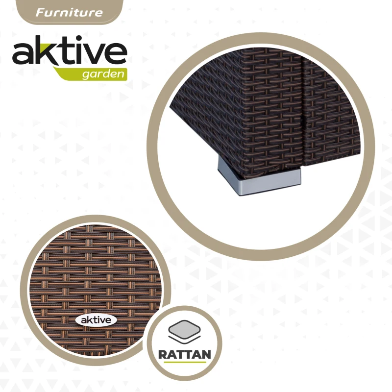 Conjunto Muebles Jardín Aktive Ratán Sintético y Cojines Acolchados, 128x72x72 Cm, Marrón Oscuro