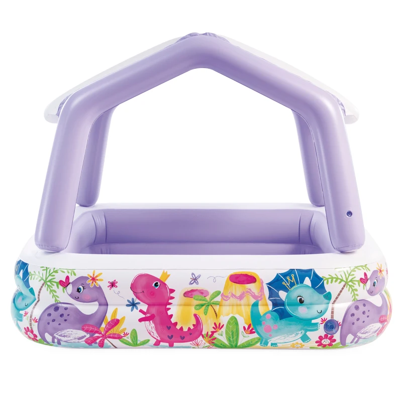 Piscina Hinchable Infantil con Toldo Extraíble, 157x157x122 Cm, Blanco y Lila