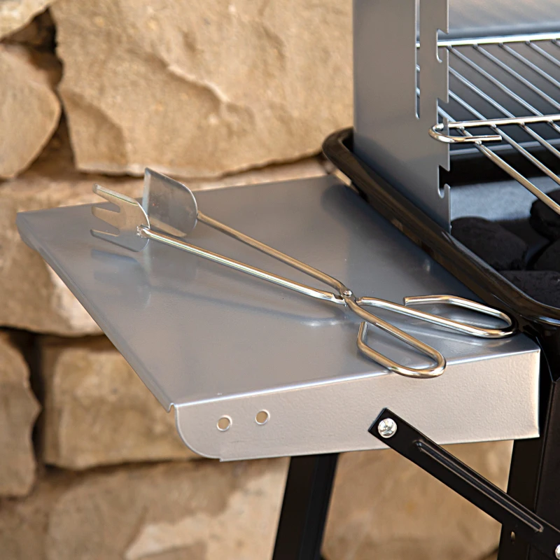 Barbacoa Carbón Portátil Parrilla Regulable 4 Alturas, 90x32x85 Cm, Negro y Gris