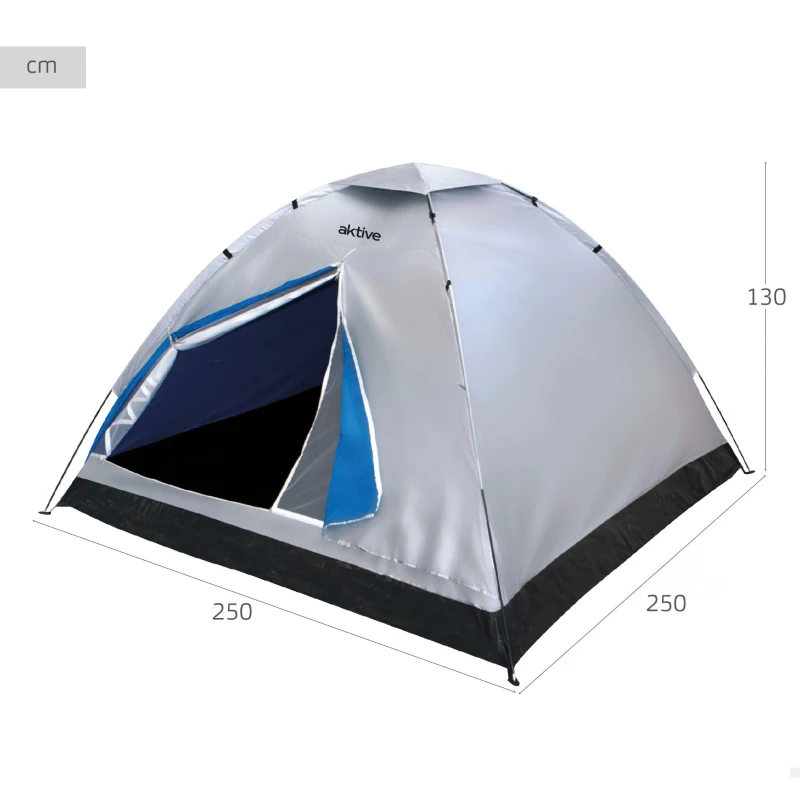 Tienda de Campaña 4 Personas Impermeable, 205x205x130 Cm, Gris y Azul