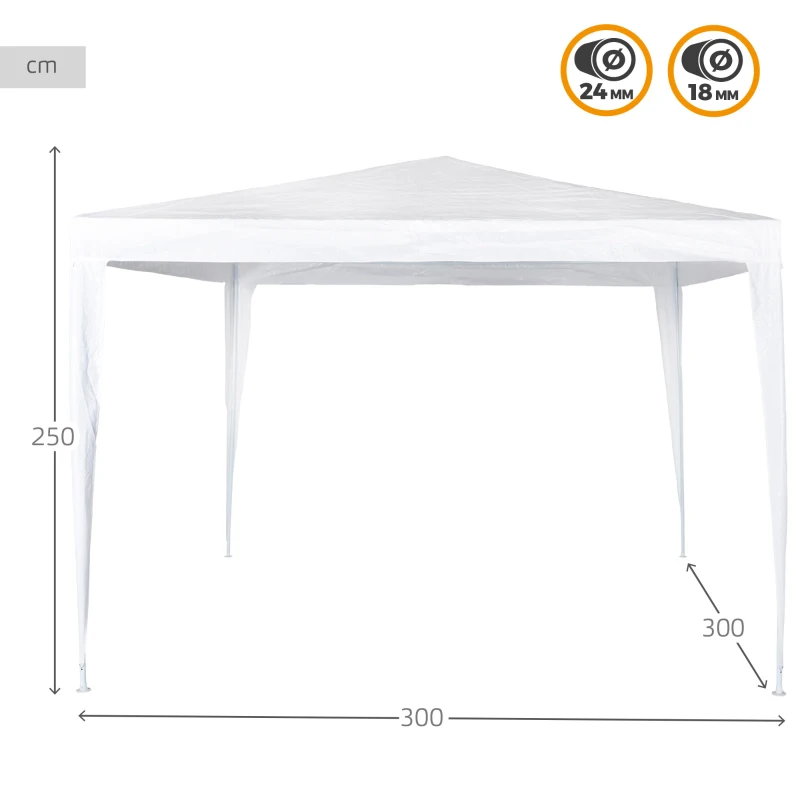 Cenador Desmontable con Estructura de Acero, 300x300x250 Cm, Blanco
