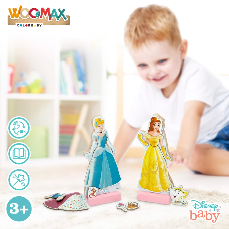 Puzzle Magnético Princesas Disney WOOMAX, 45 Piezas de Madera Natural, 32x3x28 Cm, Multicolor