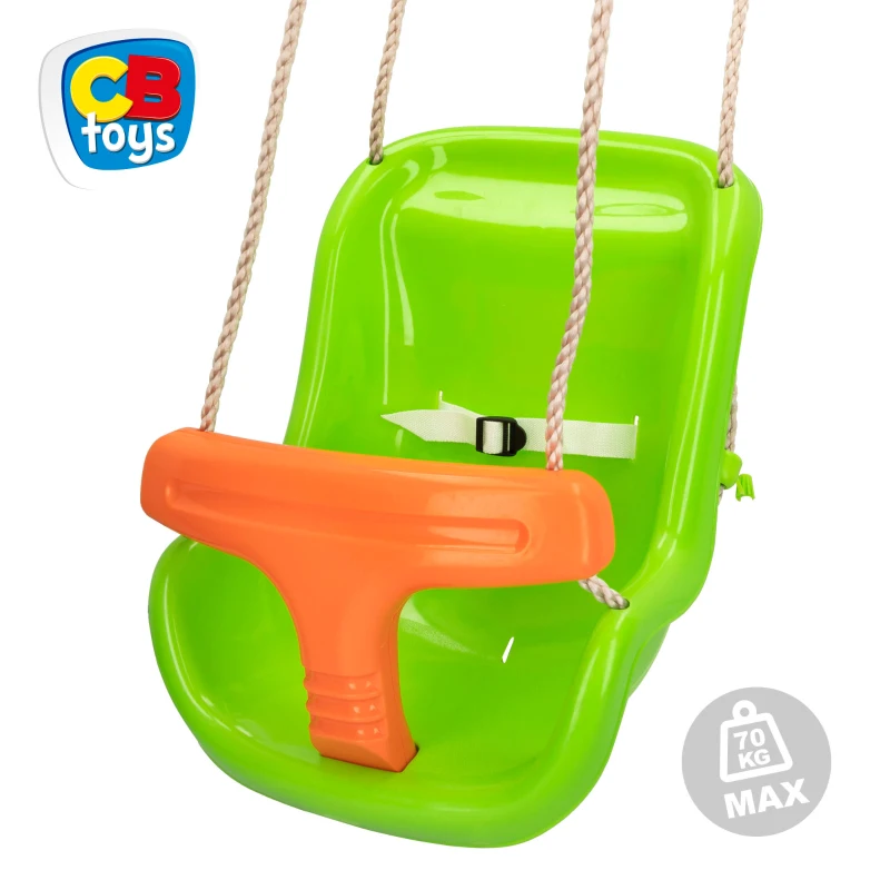 Asiento Columpio Infantil con Cinturón y Altura Ajustable, 37x42,5x50 Cm, Verde y Naranja