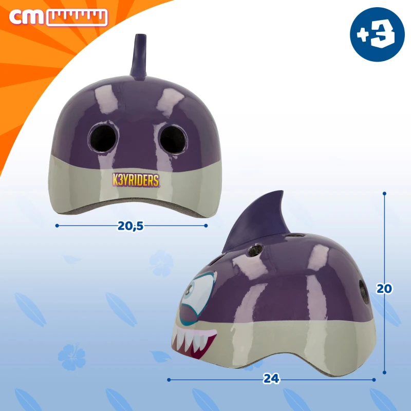 Casco Infantil 3D Tiburón K3YRIDERS, 21x24,5x20 Cm, Azul