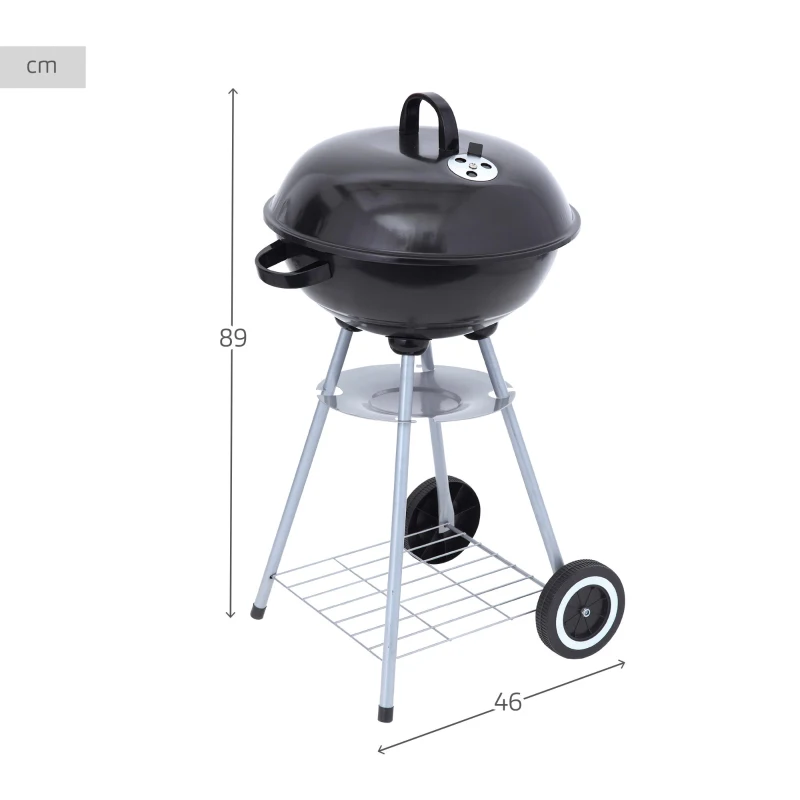 Barbacoa de Carbón Portátil Aktive con Dos Parrillas y Tapa, 46x46x89 Cm, Negro