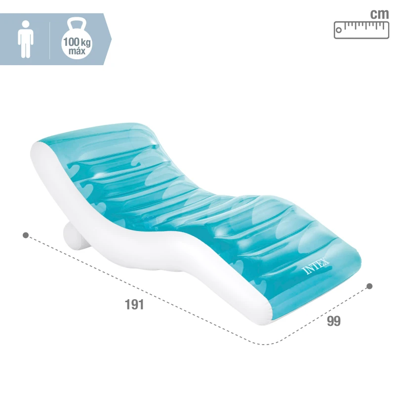 Tumbona Hinchable Premium con Cojín y Portavasos, 99x191 Cm, Azul