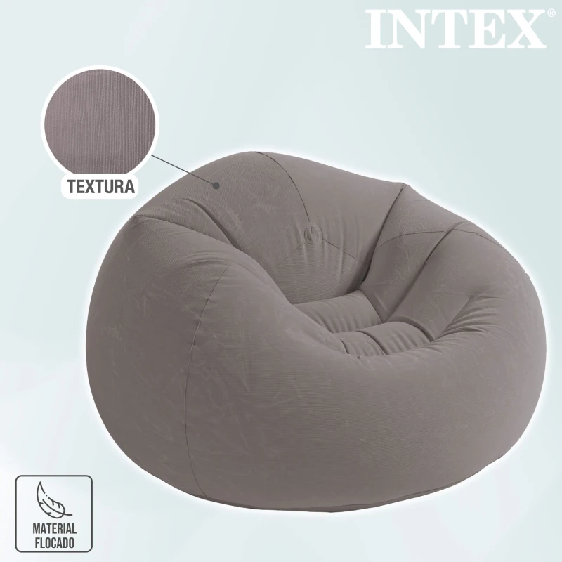 Sillón Hinchable Intex Acolchado Aterciopelado, 114x114x71 Cm, Gris