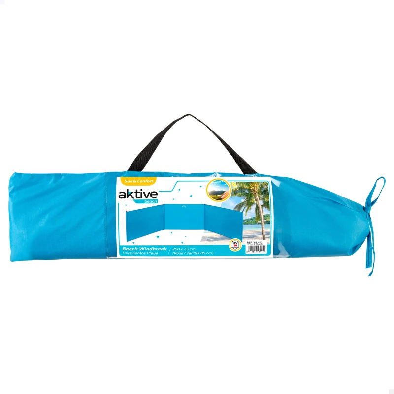 Paravientos de Playa Plegable 3 Paneles de Aluminio, 200x75x1 Cm, Azul