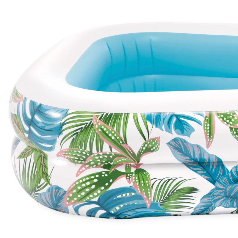 Piscina Hinchable Estampada Tropical, 229x152x48 Cm, Verde y Azul