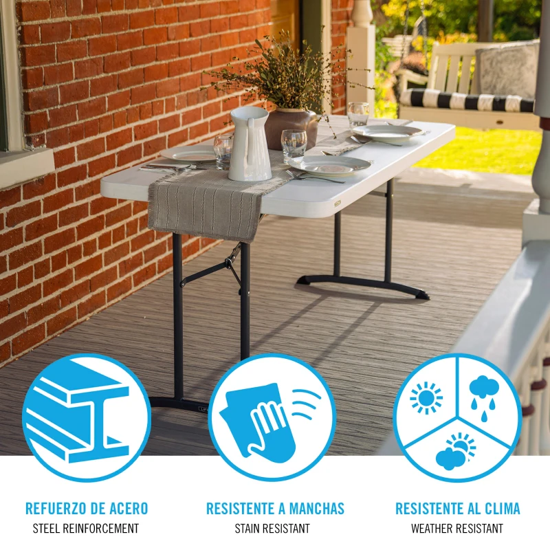 Mesa Plegable Lifetime Patas Abatibles, 152x76x74 Cm, Blanco