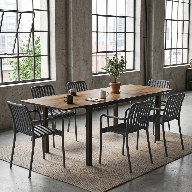 Outsunny Masă Extensibilă pentru Terasă cu Margini din aluminiu, 160/240x90x74 cm, Maro