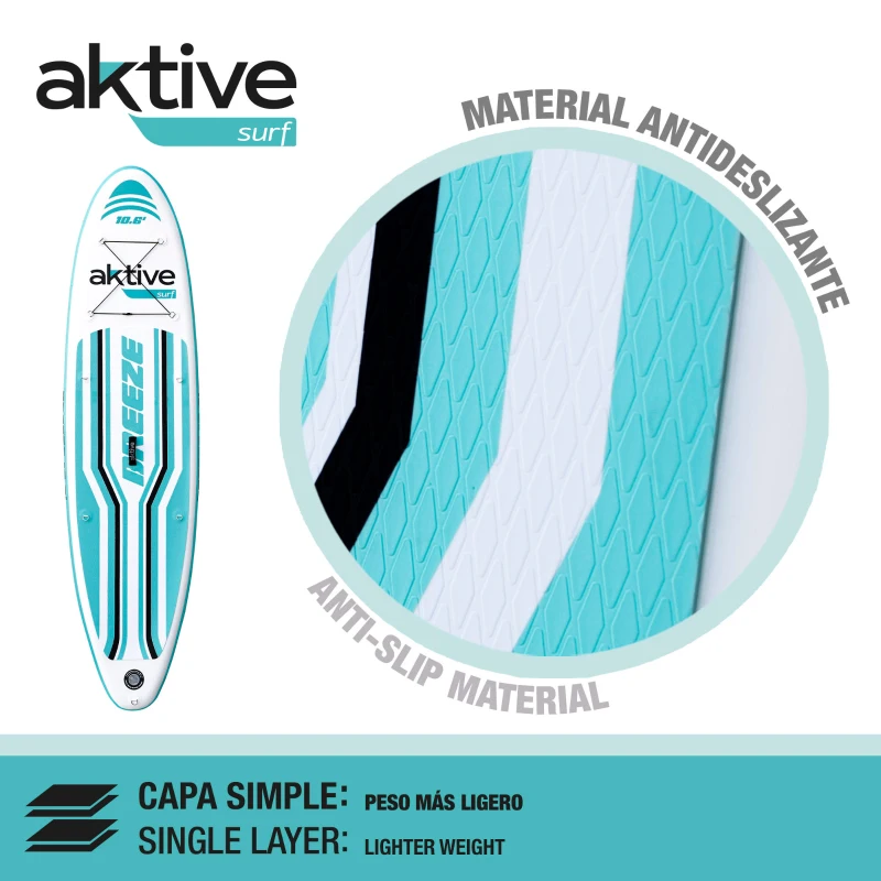 Tabla Paddle Surf Hinchable All-Round Iniciación, 320x81x15 Cm, Verde Azulado