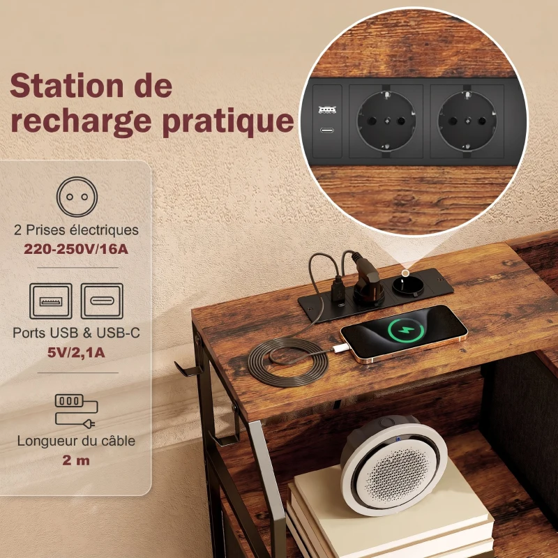 HOMCOM Commode, meuble de rangement avec station de recharge, 8 tiroirs en tissu, étagère ouverte, 130,5x30x88cm, marron