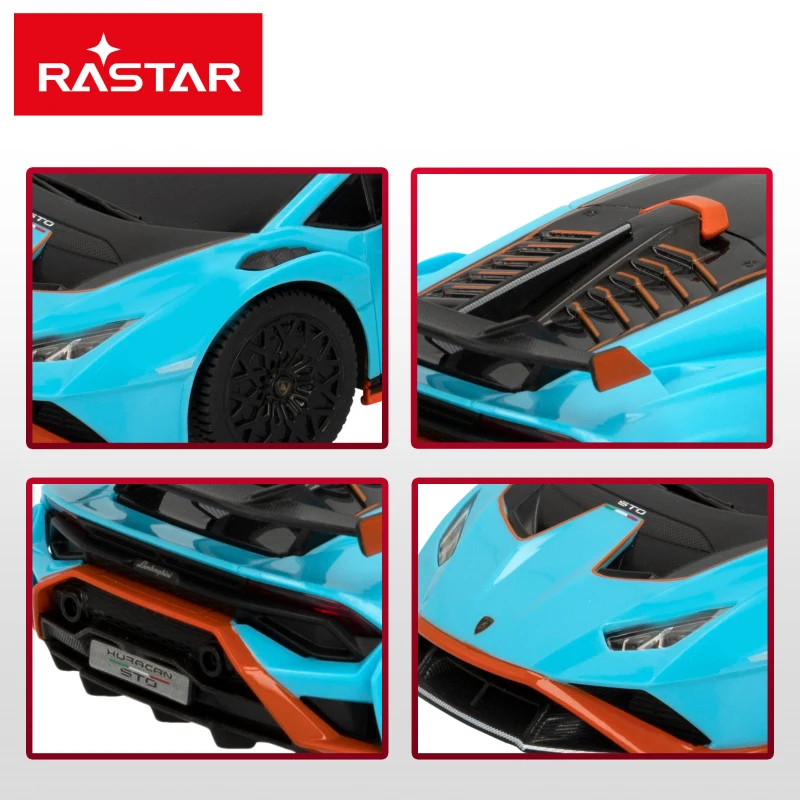 Coche Teledirigido Lamborghini Huracán STO Escala 1:24 con Licencia Oficial, 19,5x9,5x5,5 Cm, Azul