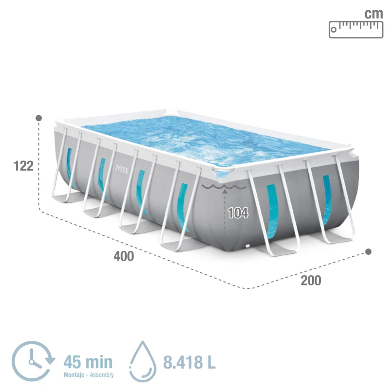 Piscina Desmontable Rectangular Clearview con Ventanas y Depuradora, 400x200x122 Cm, Gris Claro