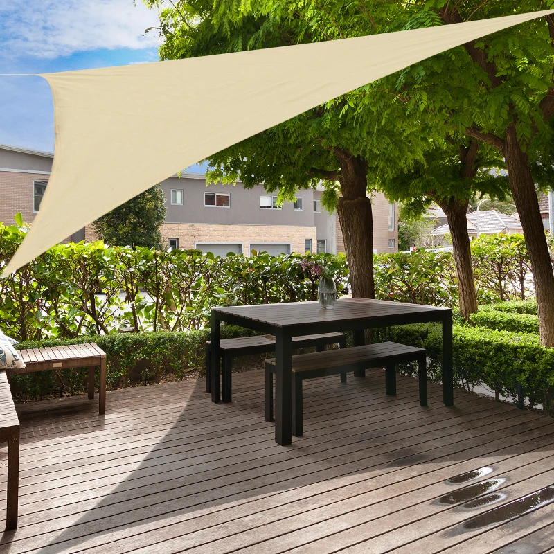 Outsunny Tendone Parasole Triangolare, Tenda a Vela Protezione dal Sole Giardino, Balcone, Terrezza, Anti UV, 4x4x4 m, Beige