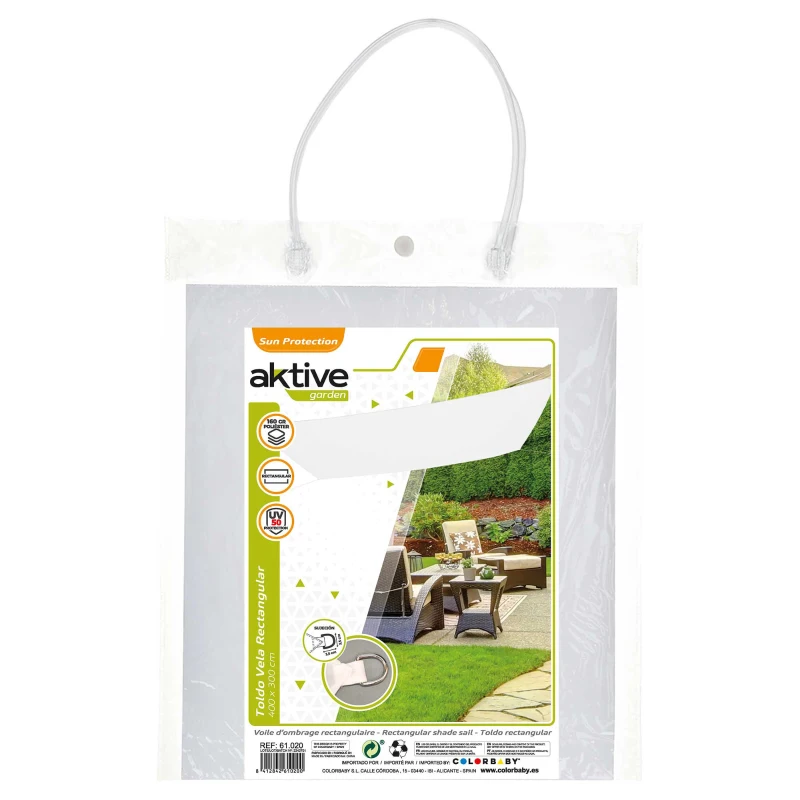 Toldo Vela Rectangular Poliéster 160 G/m² UV50, 300x400x0 Cm, Blanco