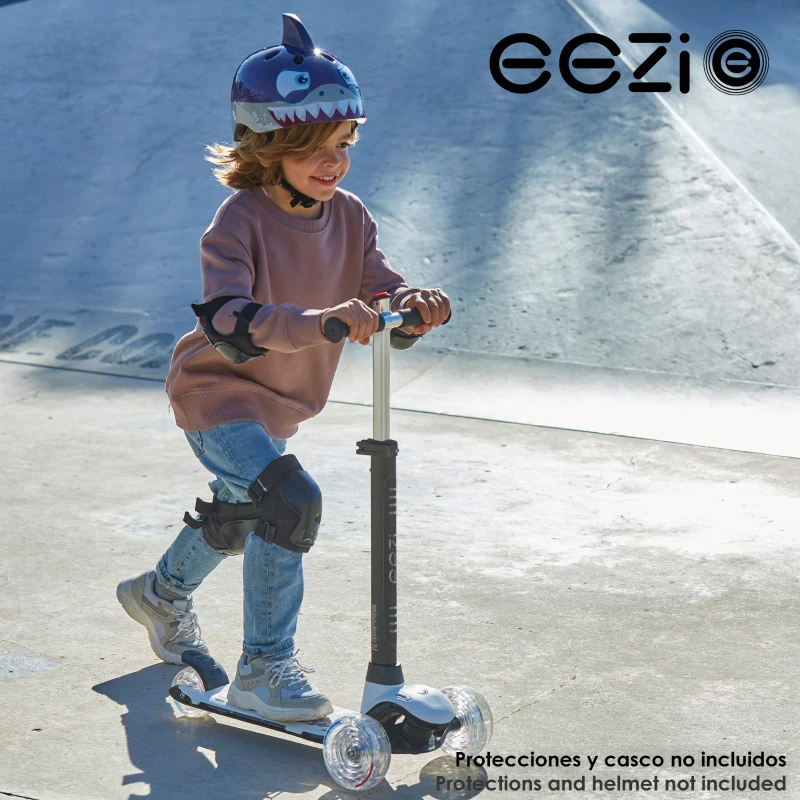 Patinete 3 Ruedas con Luces Personalizables, Manillar Regulable, 29x60,5x66,5-76,5 Cm, Blanco