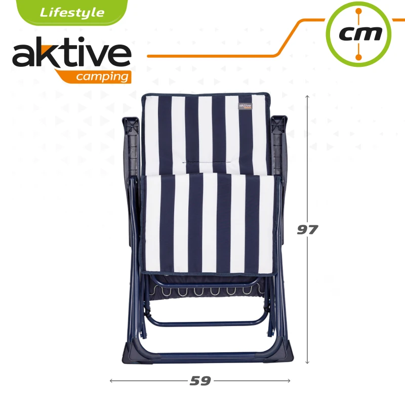 Silla Tumbona Plegable Aktive Garden Multiposición, 147x48x70 Cm, Azul y Blanco