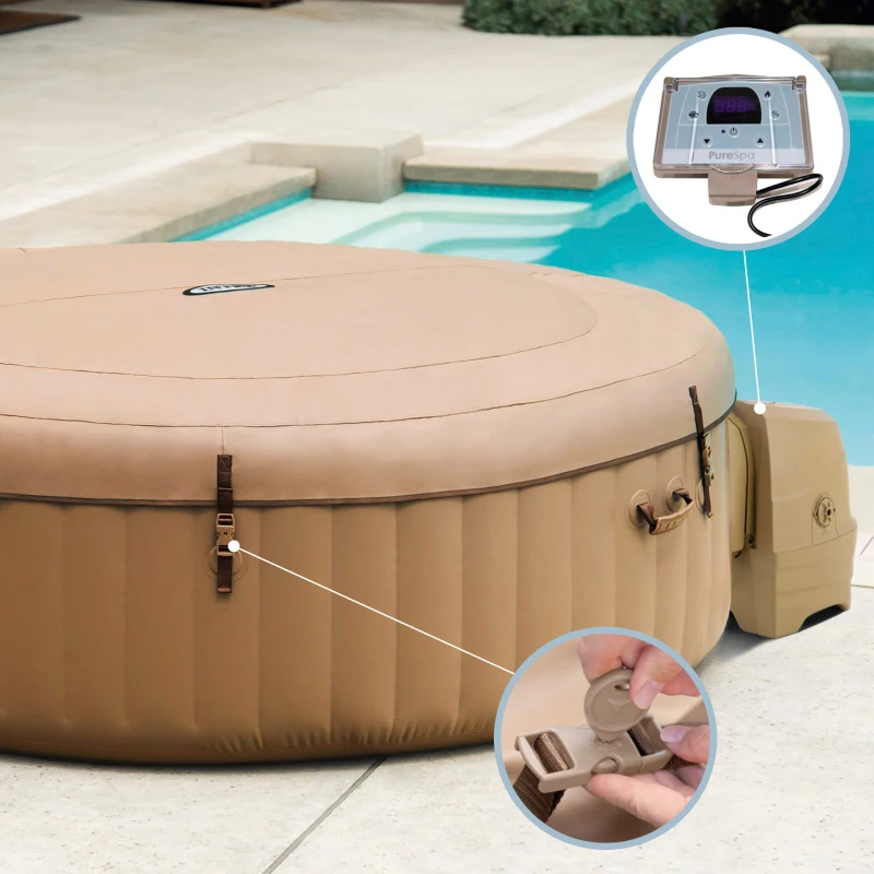 Spa Hinchable INTEX PureSpa Bubble Massage 4 Plazas, Ø216x71 Cm, Crema