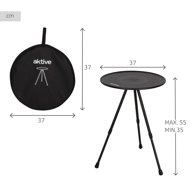 Mesa Plegable de Camping en Aluminio Antideslizante, 37x37x55 Cm, Negra