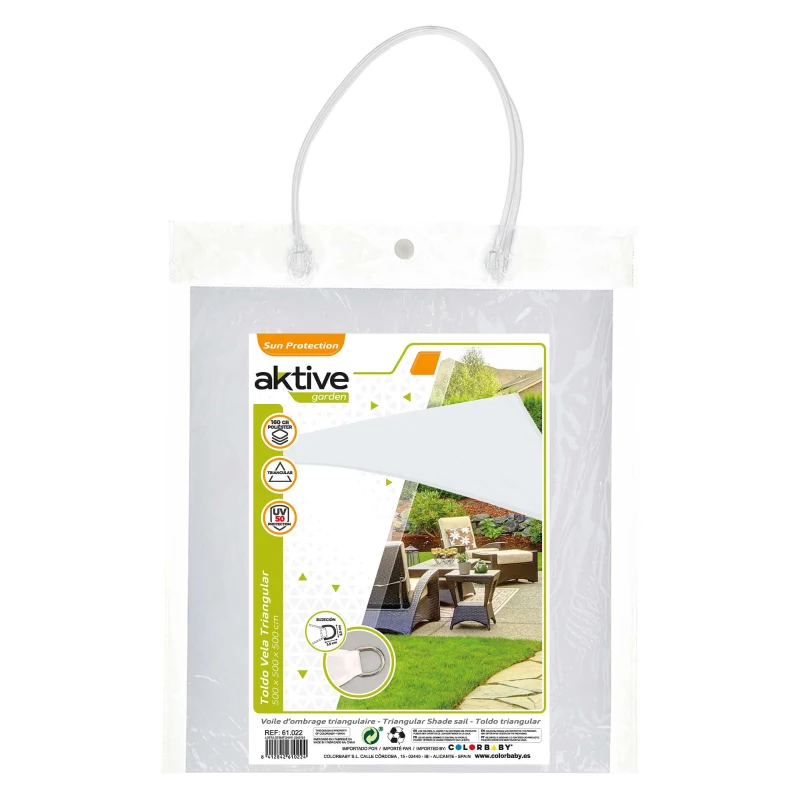 Vela de Sombra Triangular Aktive Garden Poliéster 160 G/m2 UV50, 500x500x500 Cm, Blanco