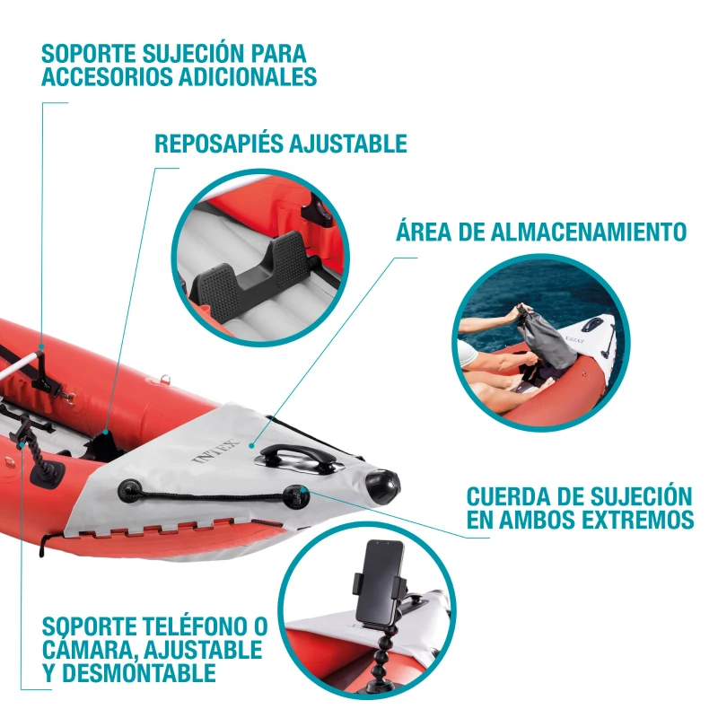 Kayak Hinchable INTEX K2 Excursion Pro, 2 Plazas Vinilo 3 Capas 0,75 Mm, 384x94x46 Cm, Naranja