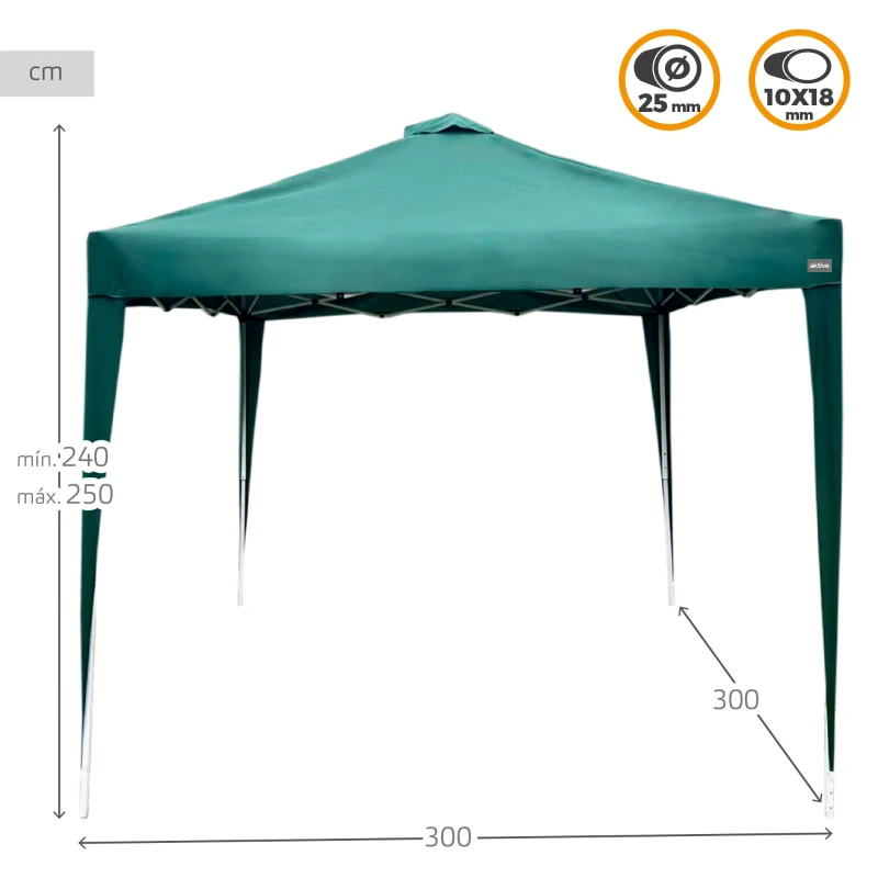 Cenador Plegable Altura Ajustable 300x300x240-250 Cm, Verde