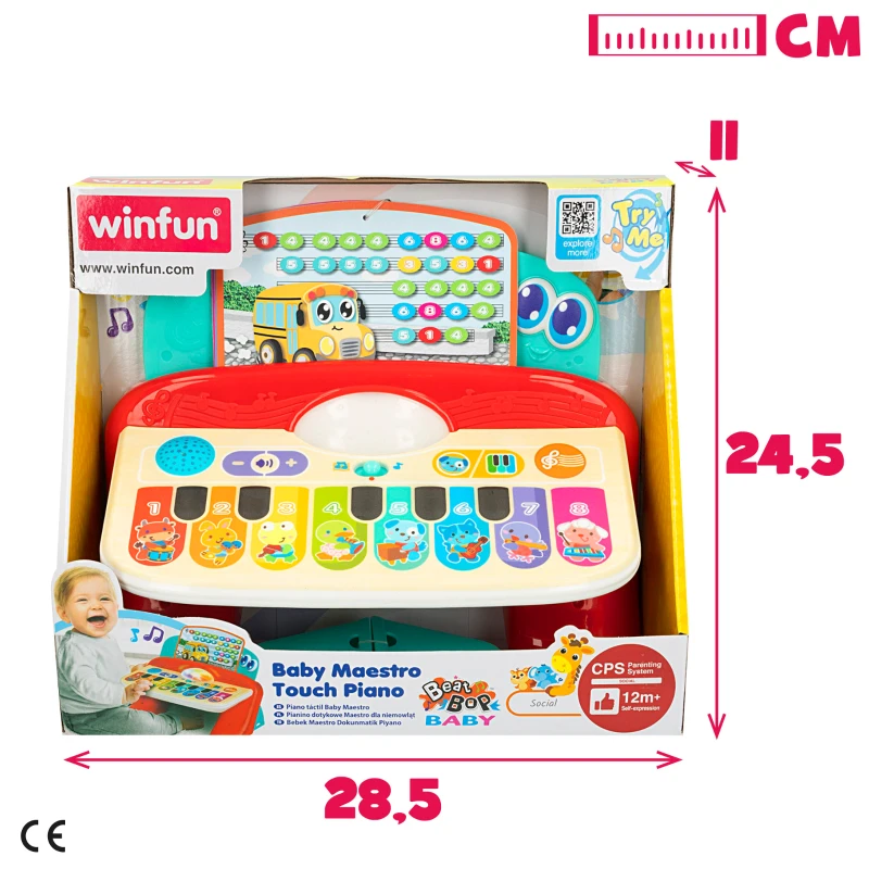 Piano Táctil Bebé Winfun con Luz, Sonidos y 8 Teclas, 27x18x16 Cm, Multicolor
