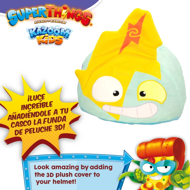 Casco Infantil SuperThings con Funda de Peluche 3D Neon Blast, 20x26x13 Cm, Rojo, Amarillo y Azul