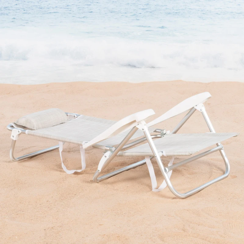 Silla de Playa Aktive Plegable Reclinable 8 Posiciones con Cojín y Asas, 74x12x65 Cm, Beige