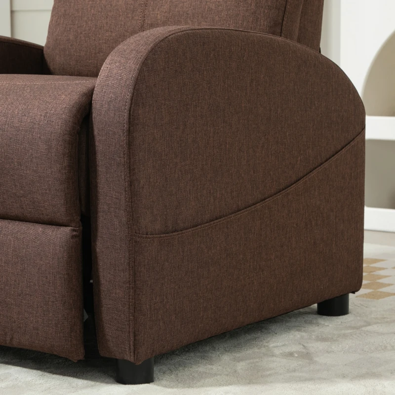 HOMCOM Fotoliu Relax Rabatabil cu Suport pentru Picioare, din Material Textil cu Aspect de In, 69x85x100 cm, Maro