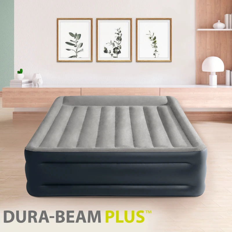 Colchón Hinchable Doble Fiber-Tech Dura-Beam Plus, 152x203x42 Cm, Azul Marino y Gris