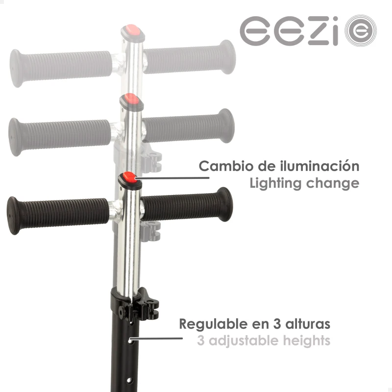 Patinete 3 Ruedas con Luces Personalizables, Manillar Regulable, 29x60,5x66,5-76,5 Cm, Blanco