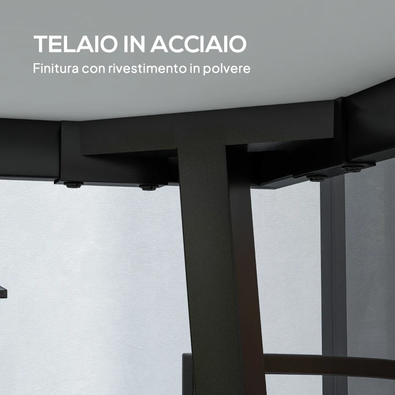 Outsunny Tavolo da Giardino Rettangolare per 6 Persone con Piano Effetto Legno, in Acciaio e PSPC, 145x85x72 cm, Grigio