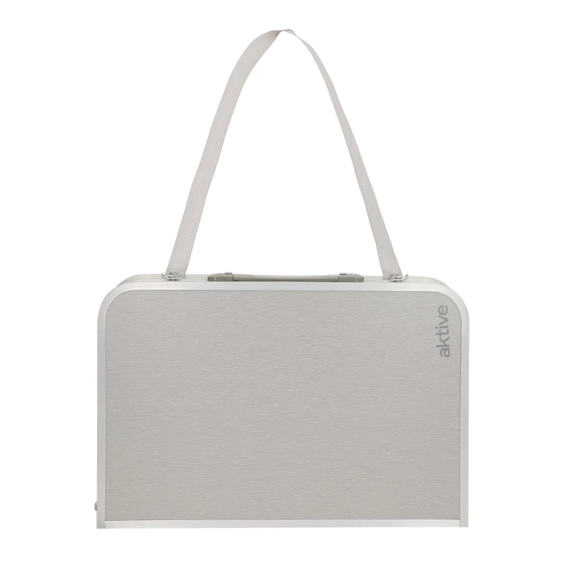 Mesa Plegable Camping Maletín Antideslizante con Red Auxiliar, 45x30x6,5 Cm, Beige